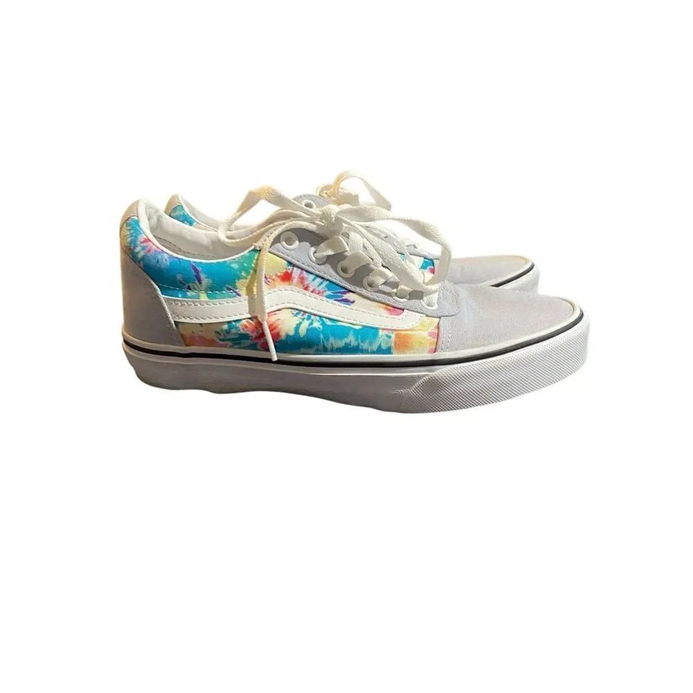 Vans women’s gray tie-dye, colorful old skool sneakers, size 8